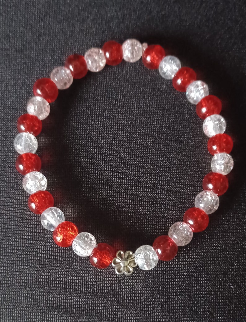 Floral Candy Cane 6mm Glass Bead Bracelet, Candy Cane Bracelet, Dainty