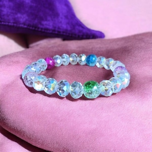 Colorful Crystal Rondelle Bracelet, Faceted Colorful Crystal Jewelry, Multicolor Accessory, Vibrant Stretch Glass Jewelry, Gift for Her