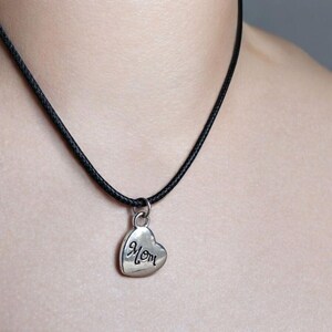 Heart &#39;Mom&#39; Pendant Necklace - 18-inch Leather Cord