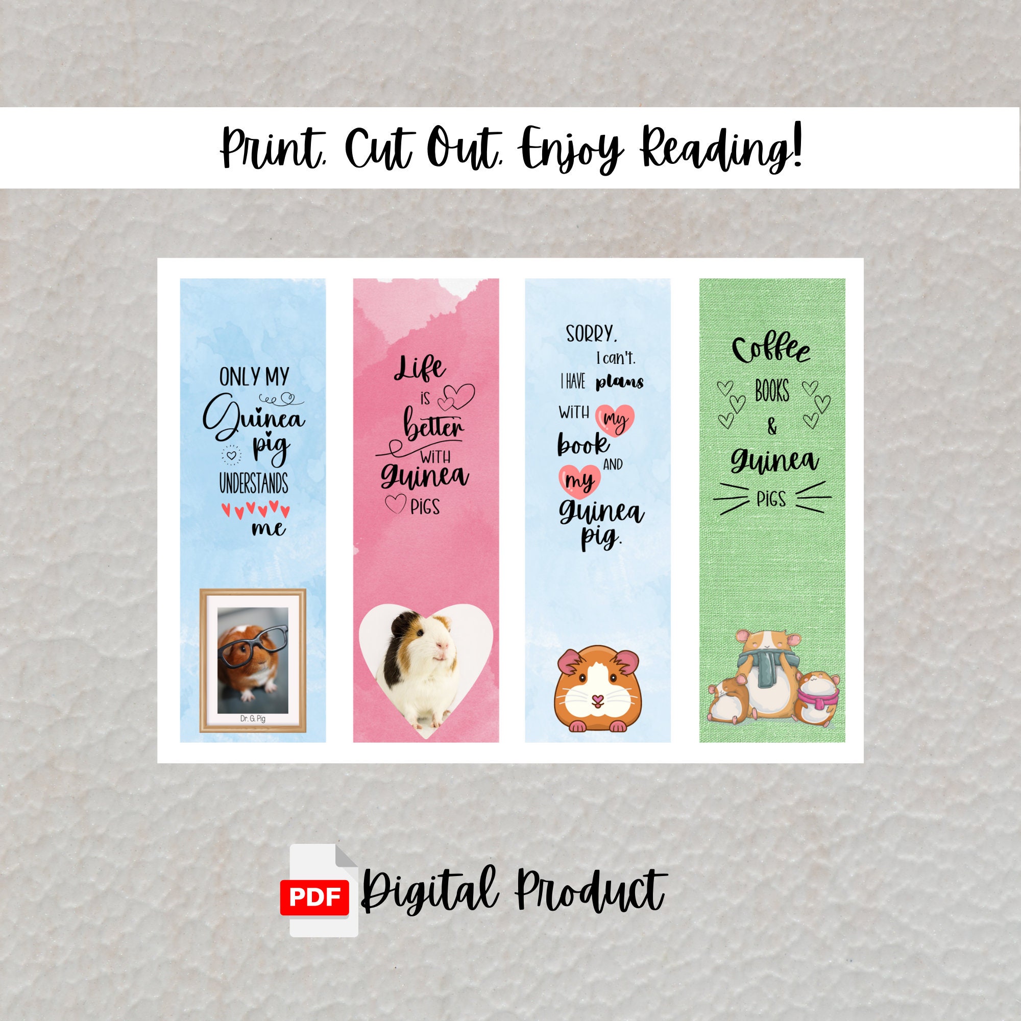 Guinea Pig Printable Bookmarks Set of 8/guinea Pig Quotes Bookmarks ...