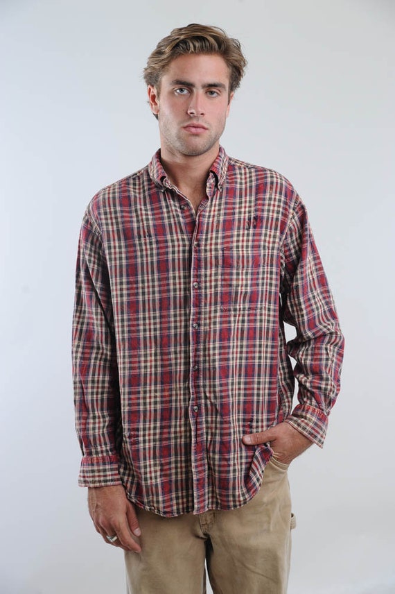 distressed plaid flannel shirt - Gem