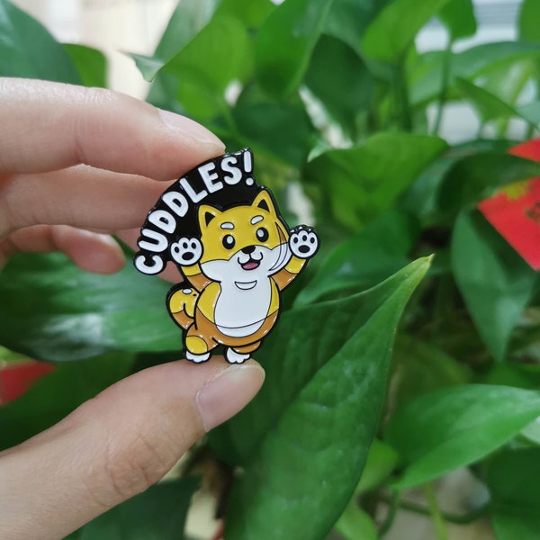 Enamel Pin, Shiba Inu Cuddles Pin, Kawaii, Chibi, Dog, Shiba