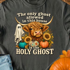 Comfort Colors Summerween Halloween Shirt, Christian Highland Cow Sunflower Tee, Funny Holy Ghost Shirt, Triche Treasures