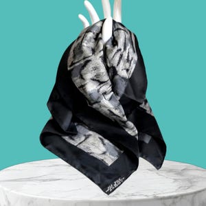 Italian Silk Scarf Black and Silver, 100% Silk Bandana, Beach Silk Scarf Made in Italy, 19&quot; Luxury Neckerchief, The Glam Fan Gift