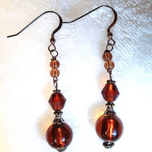 Amber Dangle Earrings, Sterling Silver Vintage Jewelry, Glass Drop Earrings, Beach Sunset Amber Jewelry, Gift for Her