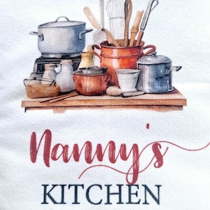 Personalized Nanny Kitchen Towel: Embroidered Cotton Tea Towel Gift