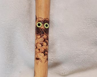 1800s Carved Owl Cane Handle, Antique Wood Handle, 16"