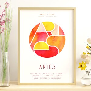 Aries Star Sign Wall Art Instant Download Print, Zodiac Art Printable, Astrology Home Retro style decor Poster, Horoscope Poster Print