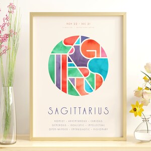 Sagittarius Star Sign Wall Art Instant Download Print, Zodiac Art Printable, Astrology Home Retro style decor Poster, Horoscope Poster Print