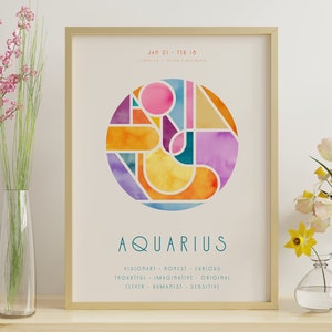 Aquarius Star Sign Wall Art Instant Download Print, Zodiac Art Printable, Astrology Home Retro style decor Poster, Horoscope Poster Print