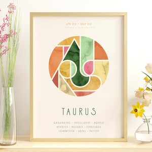 Taurus Horoscope Retro Poster, Zodiac Instant Download, Zodiac Art Printable, Astrology Home style decor Poster, Horoscope Poster Print