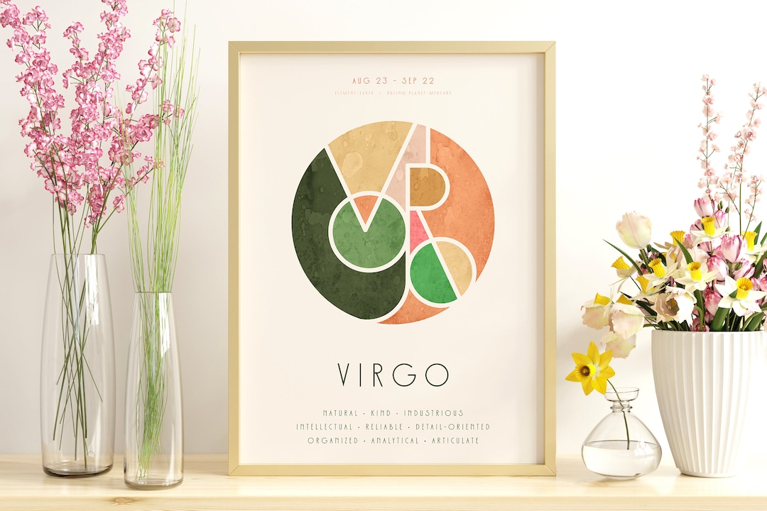 Virgo Retro Star Sign Poster, Zodiac Wall Art Instant Download Print