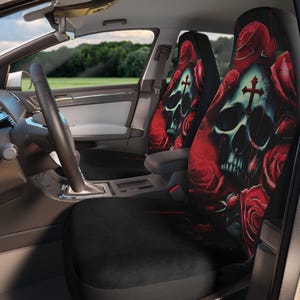 Gothic Skull & Roses Polyester Car Seat Covers - Edgy Auto Decor