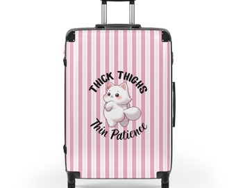 Thick Thighs Thin Patience Pink Stripe Cat Suitcase