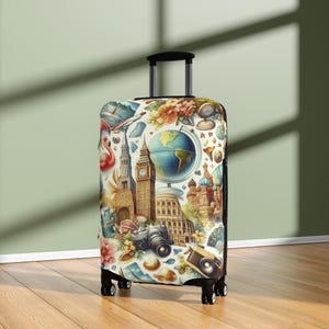Travel Inspired Luggage Cover, Vintage Travel Art Suitcase Protector, Ideal for Holidays, Vacation Gear, Travel Enthusiast Gift