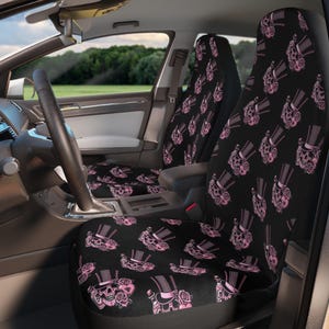 Chic Skull & Top Hat Car Seat Covers, Bohemian Automotive Decor, Custom Car Accessories, Gift for Halloween Lovers, Unique Vehicle Interior