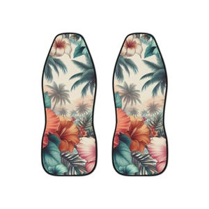 Tropical Car Seat Covers, Palm Trees Hibiscus Auto Accessories, Beach Themed Vehicle Decor, Summer Car Decorations, Custom Vehicle Seat