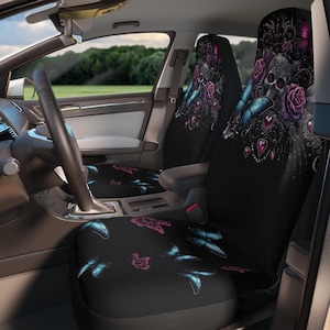 Gothic Floral Car Seat Covers, Skull and Butterfly Seat Cover For Vehicles Seat Cover For Cars