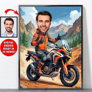 Cartoon Motorcyclist Portrait From Your Photo, Motorcycle Gifts, Motorcyclist
