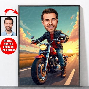 Cartoon Motorcyclist Portrait For Men, Motorcycle Gifts, Motorcycle Art