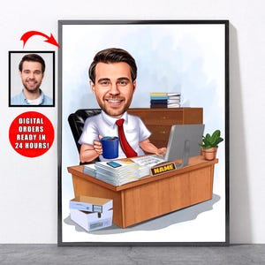 Retrato de director de dibujos animados, regalo de director, regalo de jubilación de cumpleaños de agradecimiento de director personalizado para mujeres, hombres y mujeres, director
