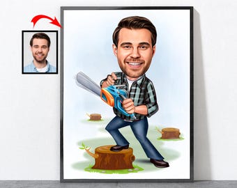 Cartoon Arborist Portrait, Arborist Gift For Him Men Male Husband Dad Mom Son Boyfriend, Arborist, Arborist Gift