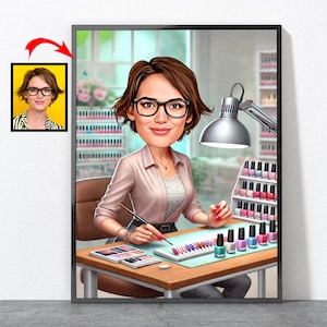 Cartoon Nail Tech Portrait, Personalized Nail Artist Portrait From Your Photo, Nail Tech Gifts, Nail Artist Gift