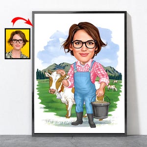 Cartoon Farmer Portrait, Farmer Gift For Him Her Men Women Male Female Husband Wife Mother Dad Mom Son Daughter Girlfriend Boyfriend, Farmer Design 6