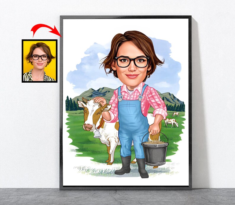 Cartoon Farmer Portrait, Farmer Gift For Him Her Men Women Male Female Husband Wife Mother Dad Mom Son Daughter Girlfriend Boyfriend, Farmer Design 6