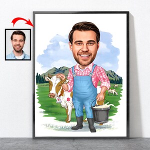 Cartoon Farmer Portrait, Farmer Gift For Him Her Men Women Male Female Husband Wife Mother Dad Mom Son Daughter Girlfriend Boyfriend, Farmer Design 4