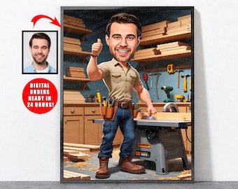 Cartoon Carpenter Portrait From Photo, Carpenter Gift For Men Women