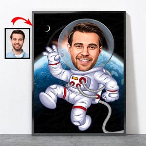Cartoon Astronaut Portrait, Astronaut Gift For Him Her Men Women Male Female Husband Wife Mother Dad Kids Son Daughter Girlfriend Boyfriend