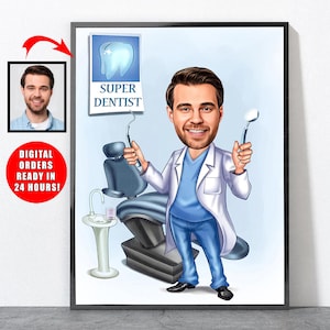 Cartoon supertandarts, gepersonaliseerd tandartscadeau, grappige tandheelkundige tandarts afstuderen uniek cadeau voor hem haar mannen vrouwen man vrouw