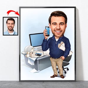 Cartoon Architect Portrait, Architect Gift For Him Her Men Women Male Female Husband Wife Mother Dad Mom Son Daughter Girlfriend Boyfriend