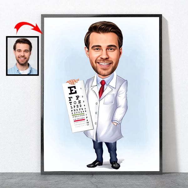 Cartoon Optometrist Portrait From Your Photo, Optometry Gifts, Optometrist