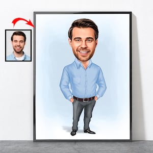 Cadeau portrait de patron dessin animé pour patron, cadeaux pour patron, idées cadeaux fête des patrons, cadeau pour patron homme, cadeau meilleur patron, patron, cadeau collègue