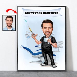 Tandarts cadeau voor mannen, gepersonaliseerde cartoon tandarts portret, grappige tandarts afstuderen verjaardag pensioen toekomst cadeau idee, tandarts