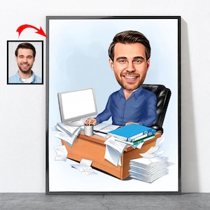 Retrato de jefe de dibujos animados personalizado, regalo de jefe único para él, hombres, regalo de jefe, regalo del día del jefe, jefe, regalo para jefe,