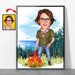 Cartoon Camp Director Portrait, Personalized Camp Director Portrait From Your Photo, Camping Gifts, Camp Director