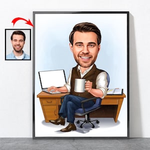Portrait de patron de dessin animé, cadeau de patron, idées cadeaux pour homme, cadeau de fête des patrons, cadeau pour homme, meilleur cadeau de patron, cadeau de départ à la retraite pour patron