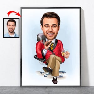 Cartoon lustiges Boss Portrait, Boss Büro Poster, personalisiertes Boss Portrait, Boss Geschenke, Boss Geschenkideen, Boss, Geschenke für Boss männlich