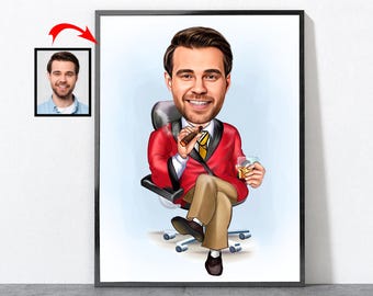 Cartoon Funny Boss Portrait, Boss Office Poster, Personalized Boss Portrait, Boss Gifts, Boss Gift ideas, Boss, Gifts For Boss Male