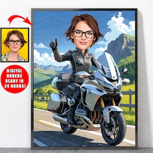 Cartoon Motorcyclist Portrait From Your Photo, Motorcycle Gifts For Women