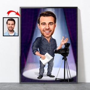 Cartoon Actor Portrait, Actor Gift For Him Men Male Husband Dad Mom Son Boyfriend, Hunter, Actor