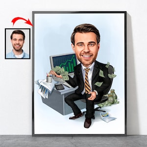 Ritratto personalizzato del capo, regalo di compleanno personalizzato per il pensionamento del capo, idee regalo per la giornata del capo, regalo per uomo capo, biglietti per la giornata del capo