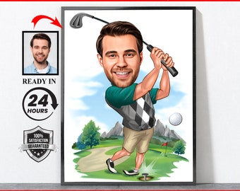 Cartoon Golfer Portrait, Golf Gifts, Golf Gifts For Men, Golf Gifts For Women, Golfing Gifts, Personalized Golf Poster, Golf, Golf Gift