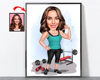 Gym Gifts For Her Women, Cartoon Weightlifter Poster, Fitness Lover For Him Her Women Men, Bodybuilding Poster, Fitness, Gym, Weightlifting,
