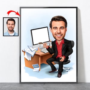 Cartoon Boss Portrait, Personalized Business Man Boss Birthday Gift, Ceo Office Manager Gift, Boss, Gift For Boss