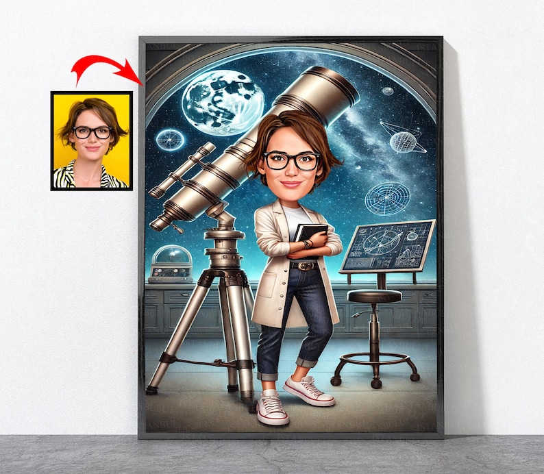 Cartoon Astronomer Portrait, Astronomer Gift For Him Men Male Husband Dad Son Boyfriend, Astronomer, Astronomer Gift DESIGN 1