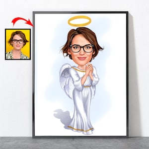 Retrato de anjo de desenho animado, retrato de anjo personalizado de sua foto, ente querido falecido, presentes de anjo, anjo